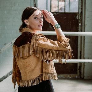 Vintage K Bar Z Ranchwear suede and cowhide fringed jacket XXS/XS